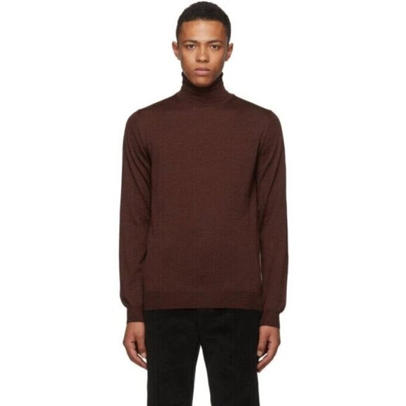 Lanvin Wool Turtleneck Knit Sweater Size XL Slim Mens Burgundy - Picture 1 of 16